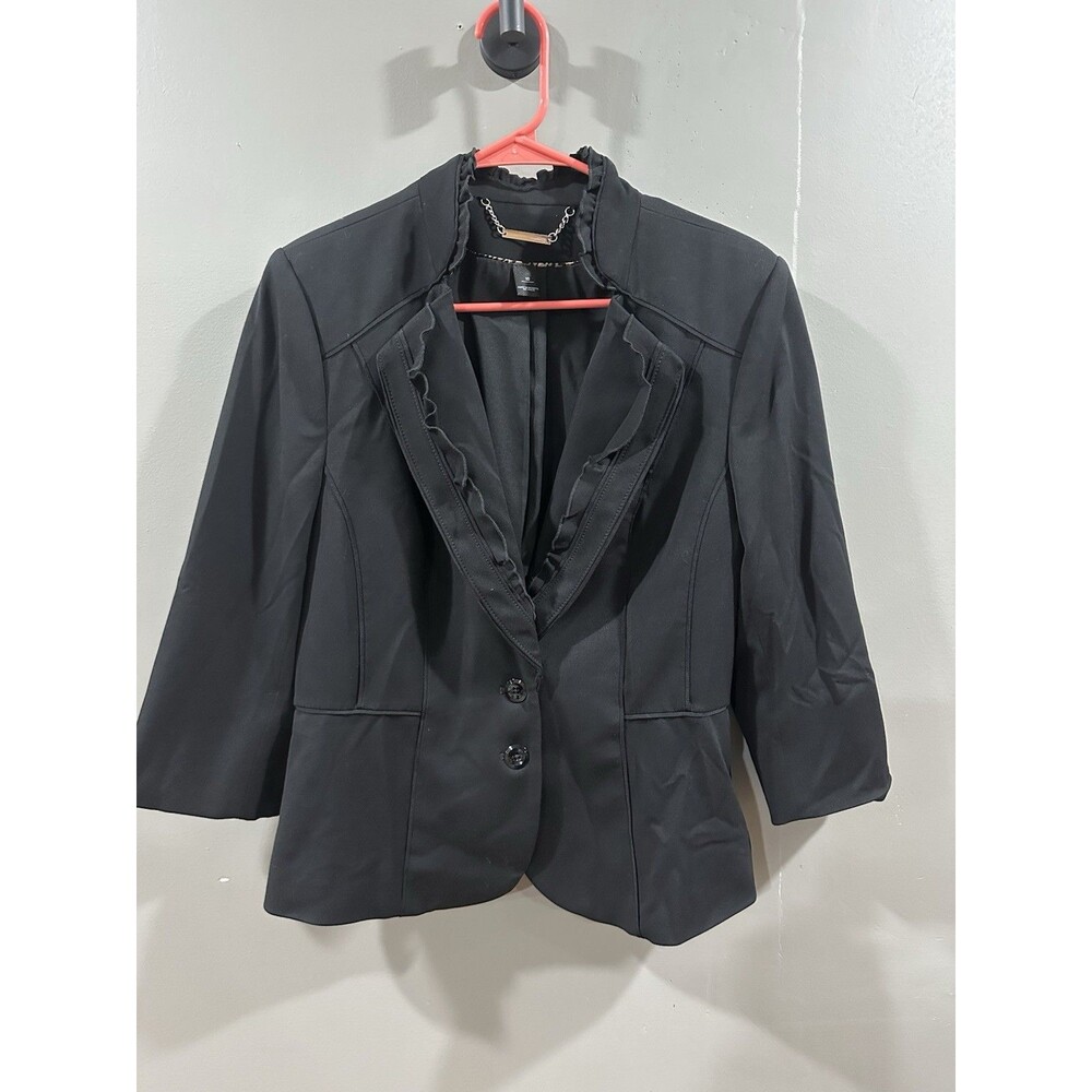 Size 10 WHBM Seasonless Ruffle Lapel Black Blazer Jacket
